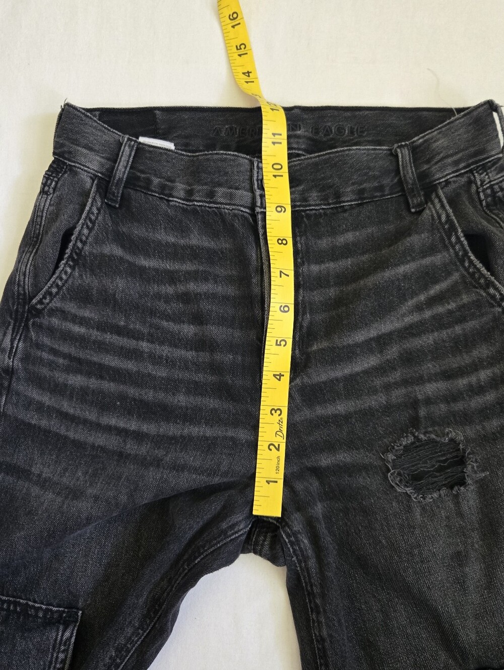 American Eagle Super High Rise Baggy Wide Leg Jeans Cargo Black Size 0 Short - Picture 11 of 12